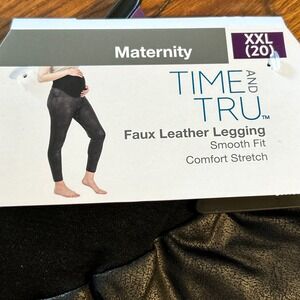 Time and Tru Maternity Faux Leather Leggings Black XXL 20 Smooth Fit Stretch